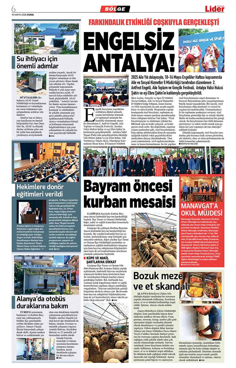 16 M A Y I S 2025 L İ D E R G A Z E T E A N T A L Y A 6