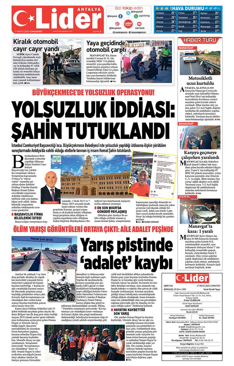 17 M A Y I S 2025 L İ D E R G A Z E T E A N T A L Y A 3