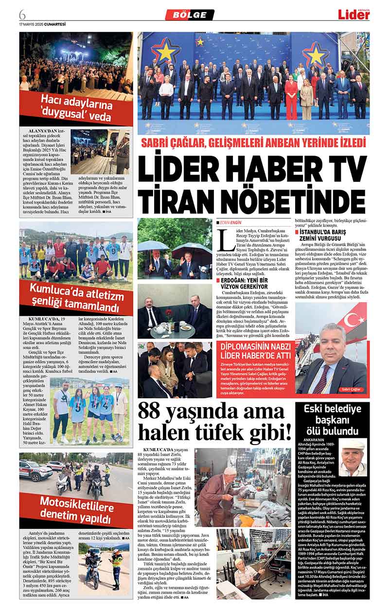17 M A Y I S 2025 L İ D E R G A Z E T E A N T A L Y A 6