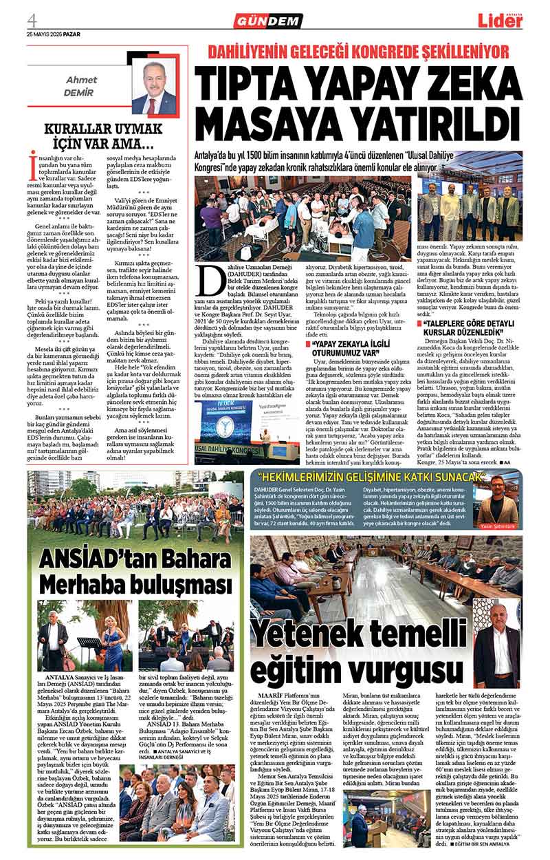25 M A Y I S 2025 L İ D E R G A Z E T E A N T A L Y A 4