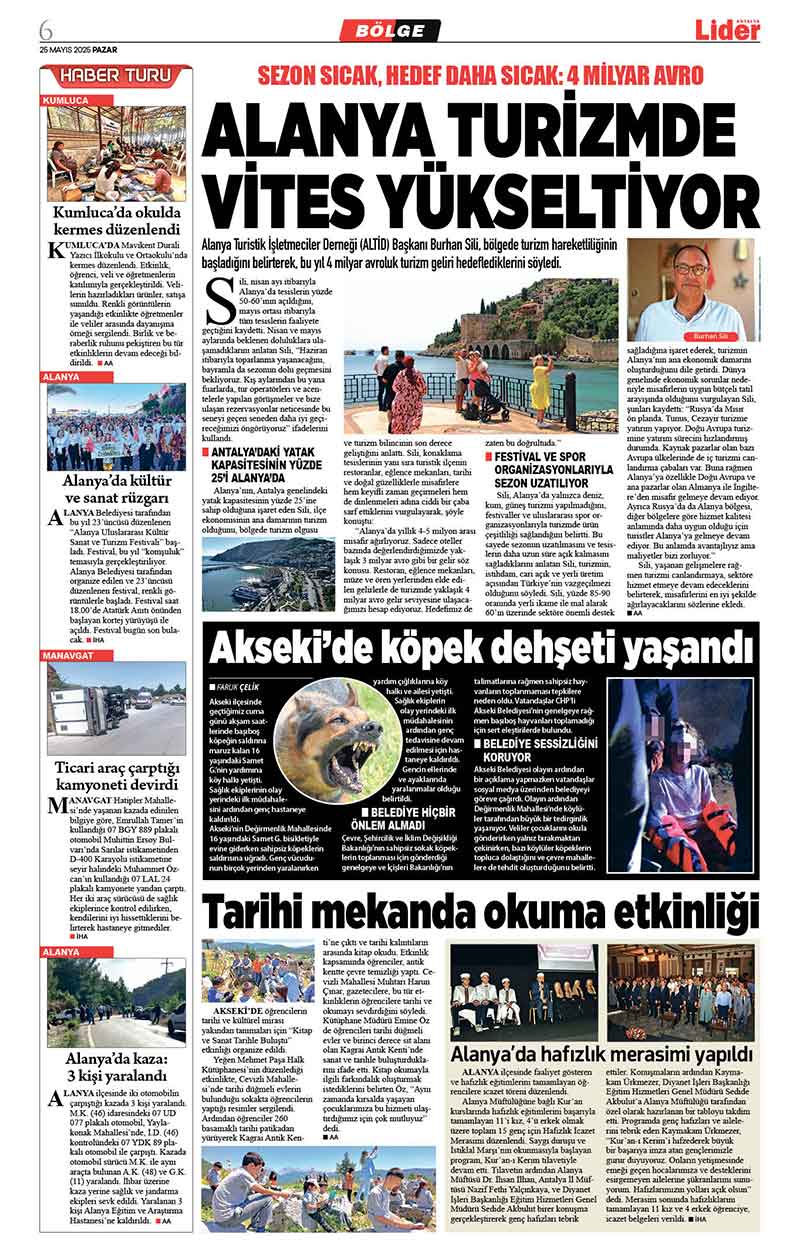 25 M A Y I S 2025 L İ D E R G A Z E T E A N T A L Y A 6