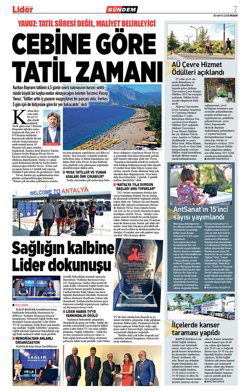 25 M A Y I S 2025 L İ D E R G A Z E T E A N T A L Y A 7