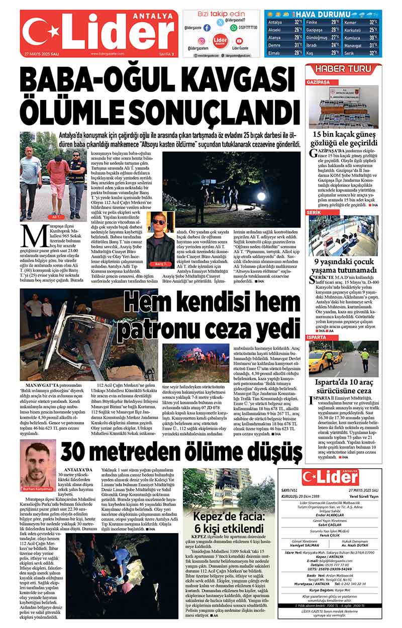 27 M A Y I S 2025 L İ D E R G A Z E T E A N T A L Y A 3