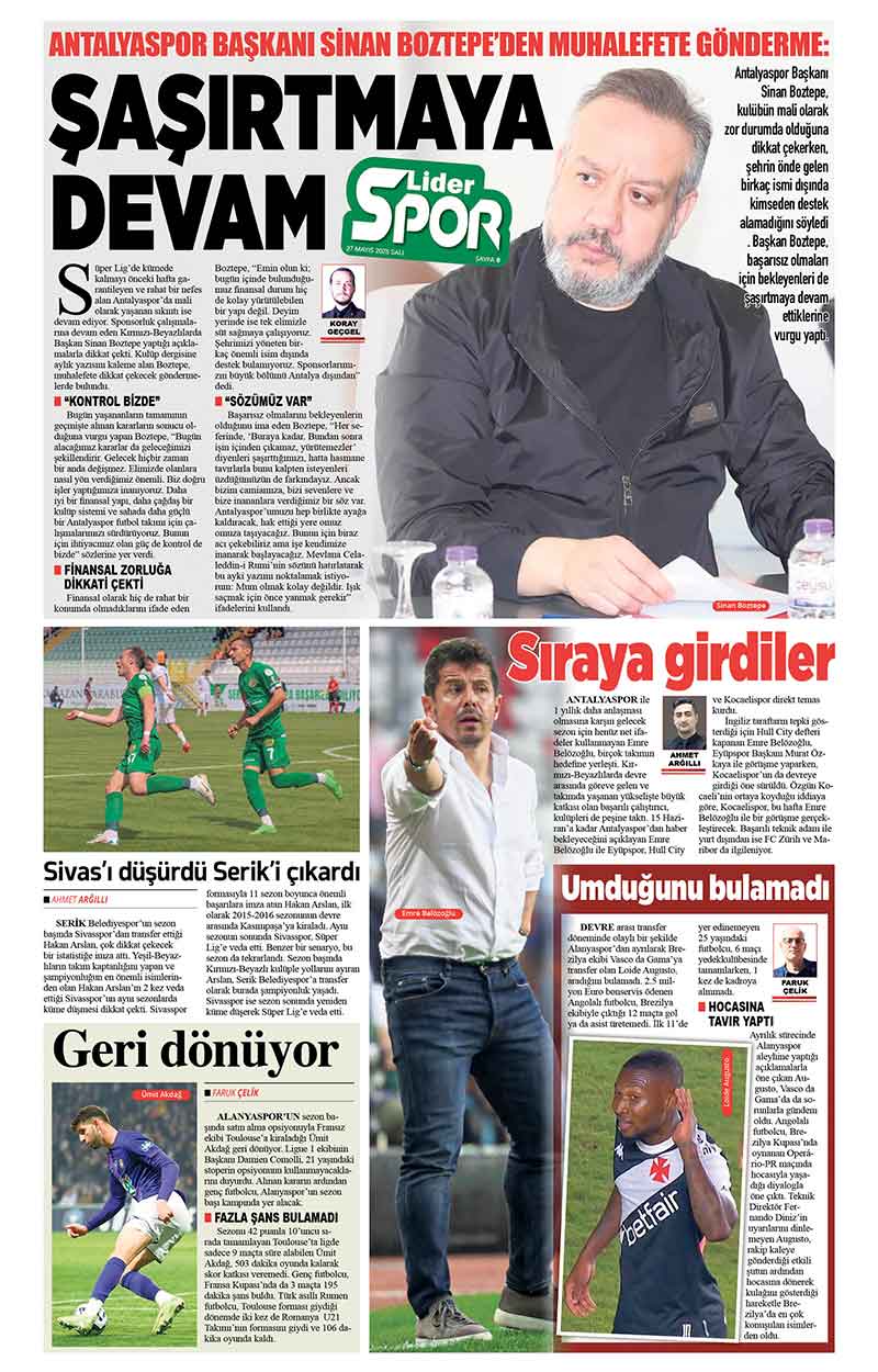 27 M A Y I S 2025 L İ D E R G A Z E T E A N T A L Y A 8