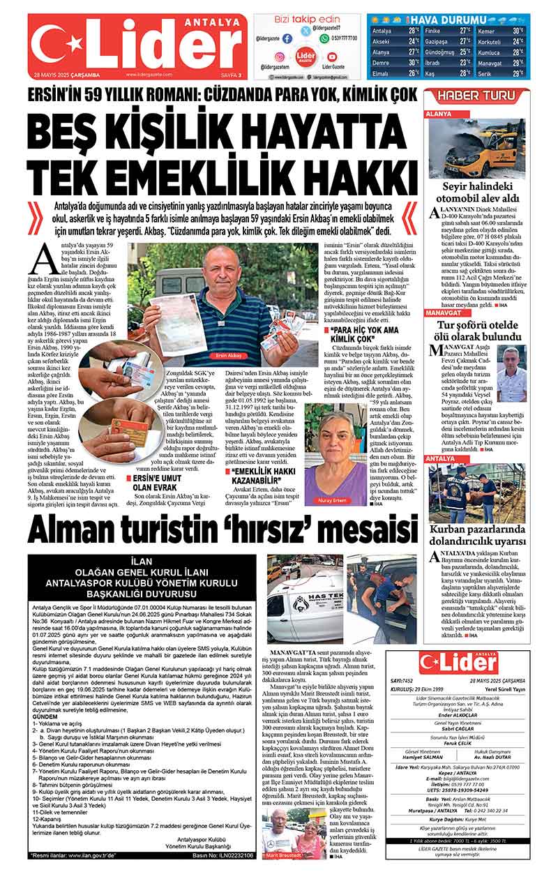 28 M A Y I S 2025 L İ D E R G A Z E T E A N T A L Y A 3