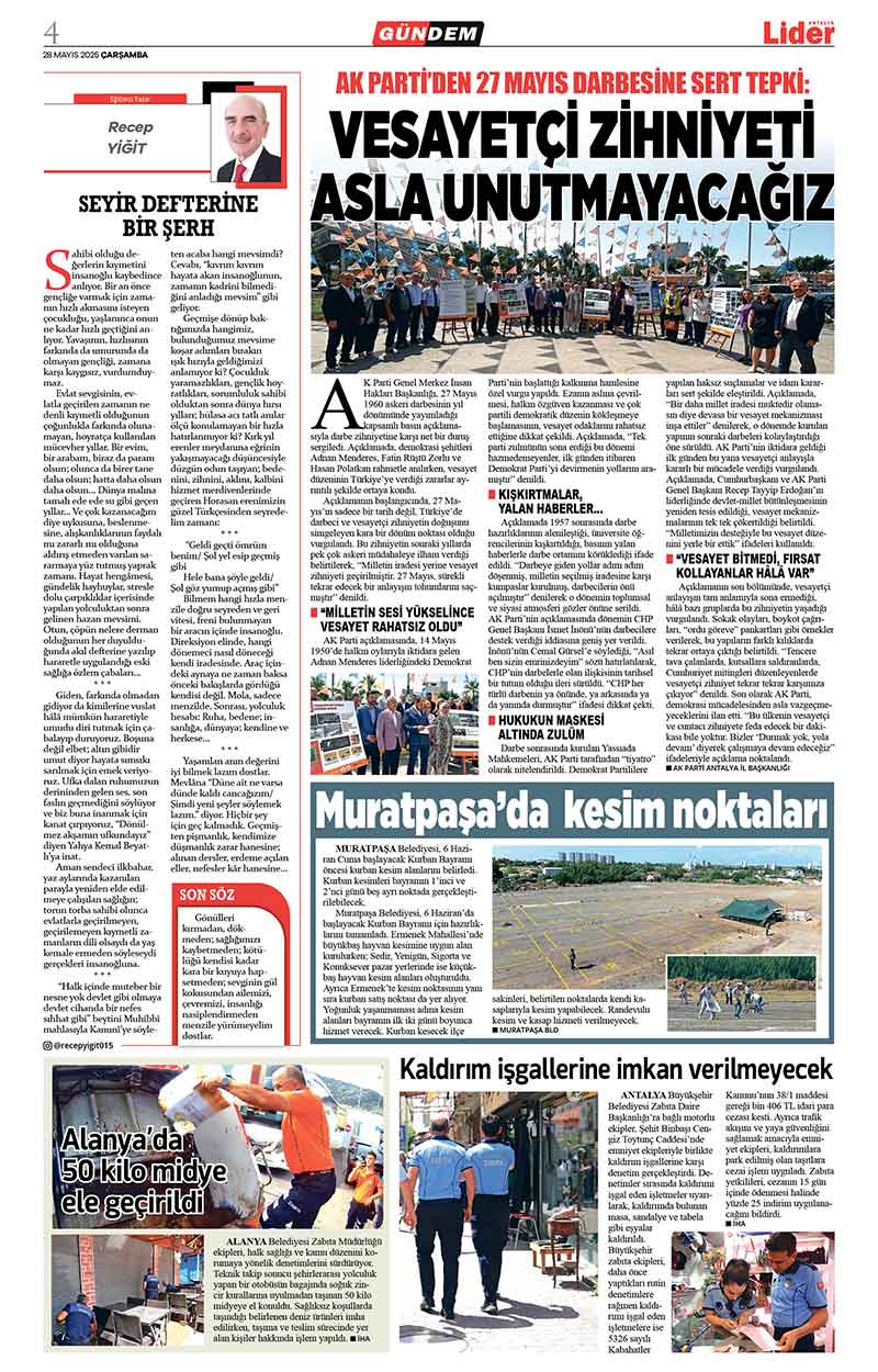 28 M A Y I S 2025 L İ D E R G A Z E T E A N T A L Y A 4