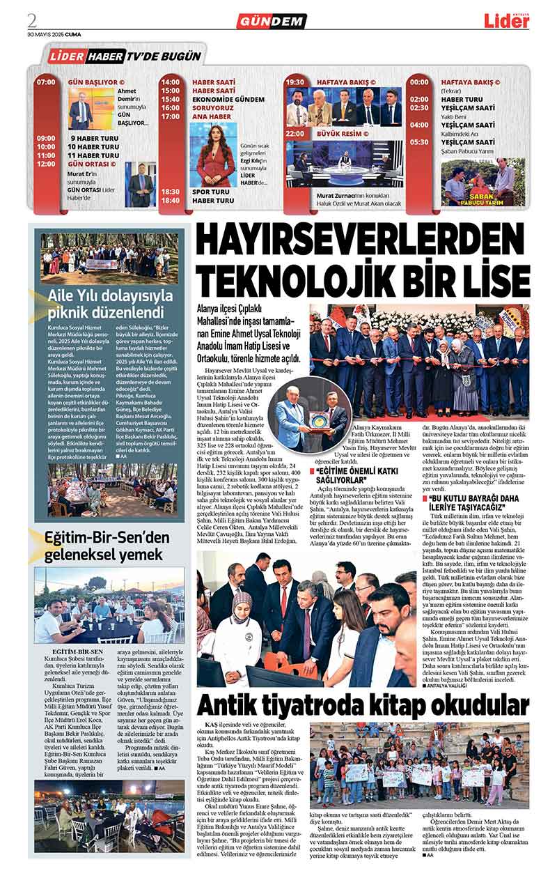 30 M A Y I S 2025 L İ D E R G A Z E T E A N T A L Y A 2
