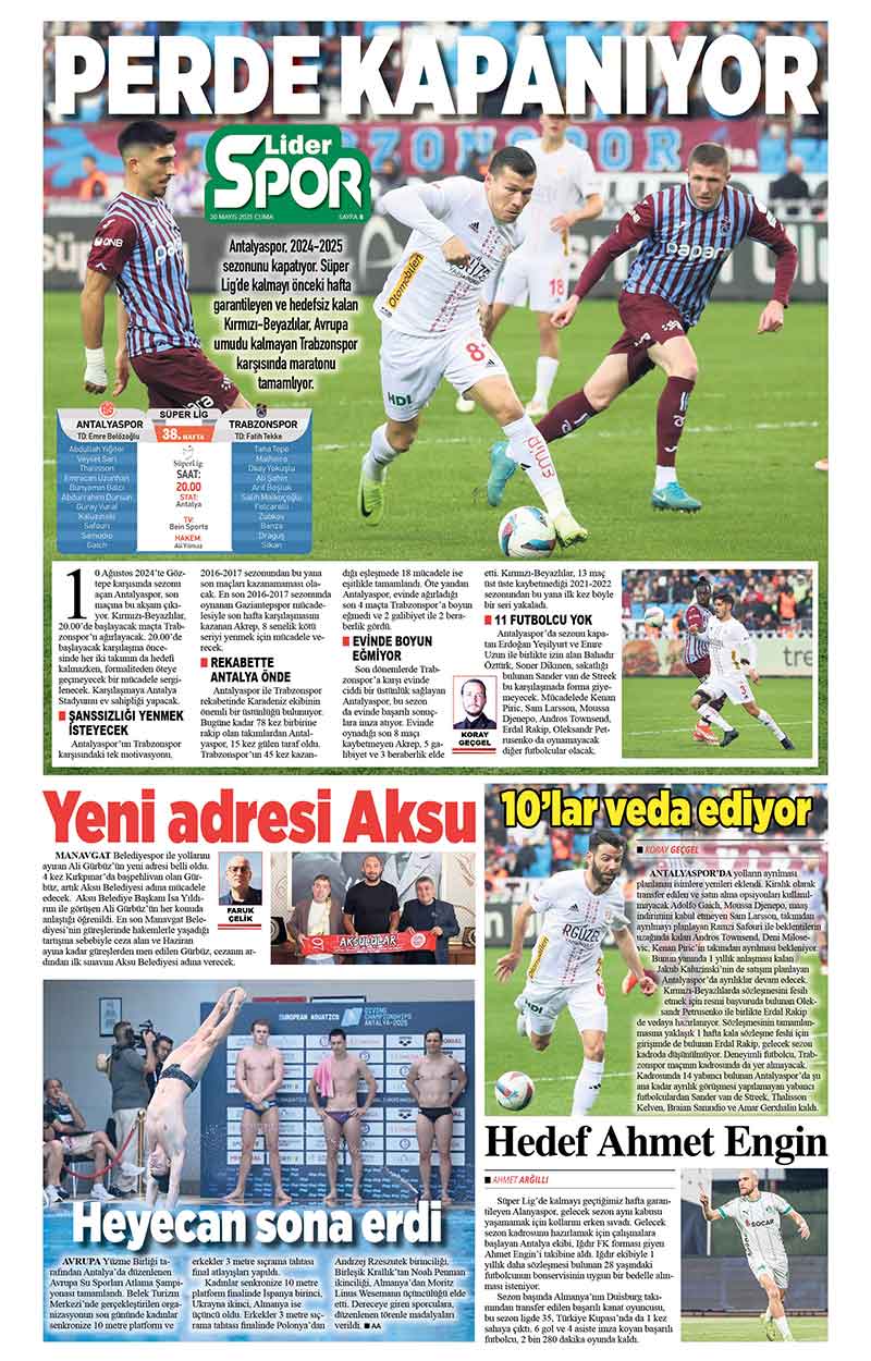 30 M A Y I S 2025 L İ D E R G A Z E T E A N T A L Y A 8
