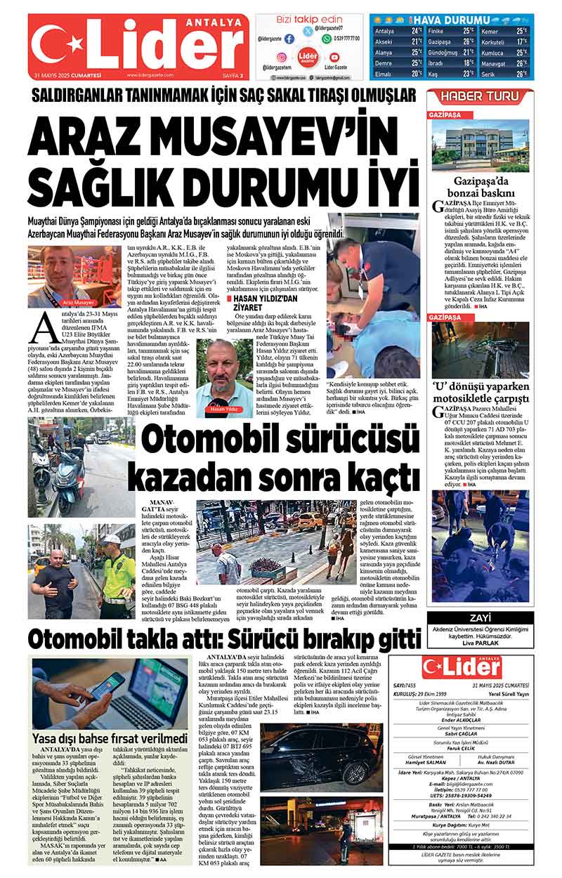 31 M A Y I S 2025 L İ D E R G A Z E T E A N T A L Y A 3