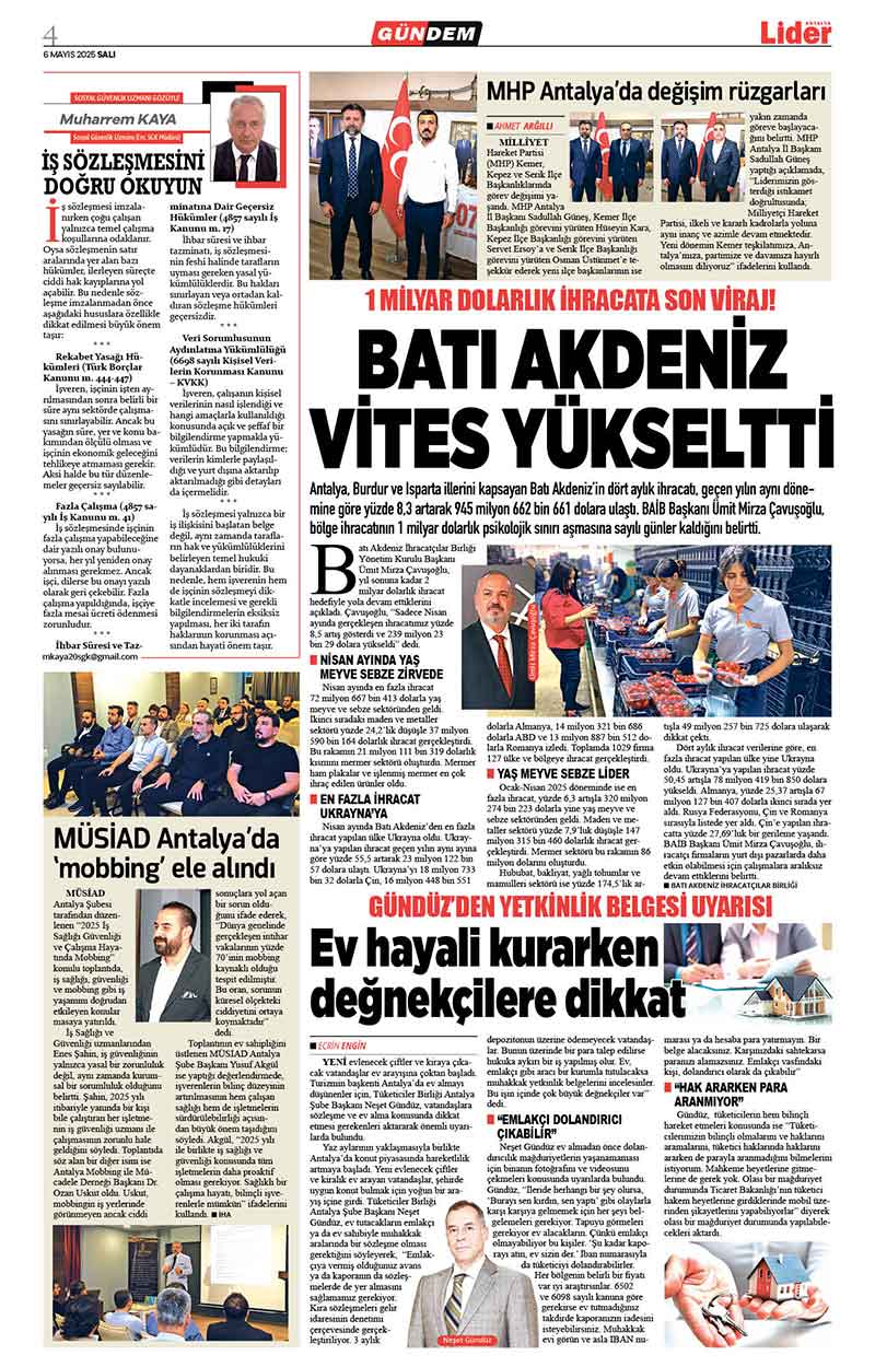 6 M A Y I S 2025 L İ D E R G A Z E T E A N T A L Y A 4