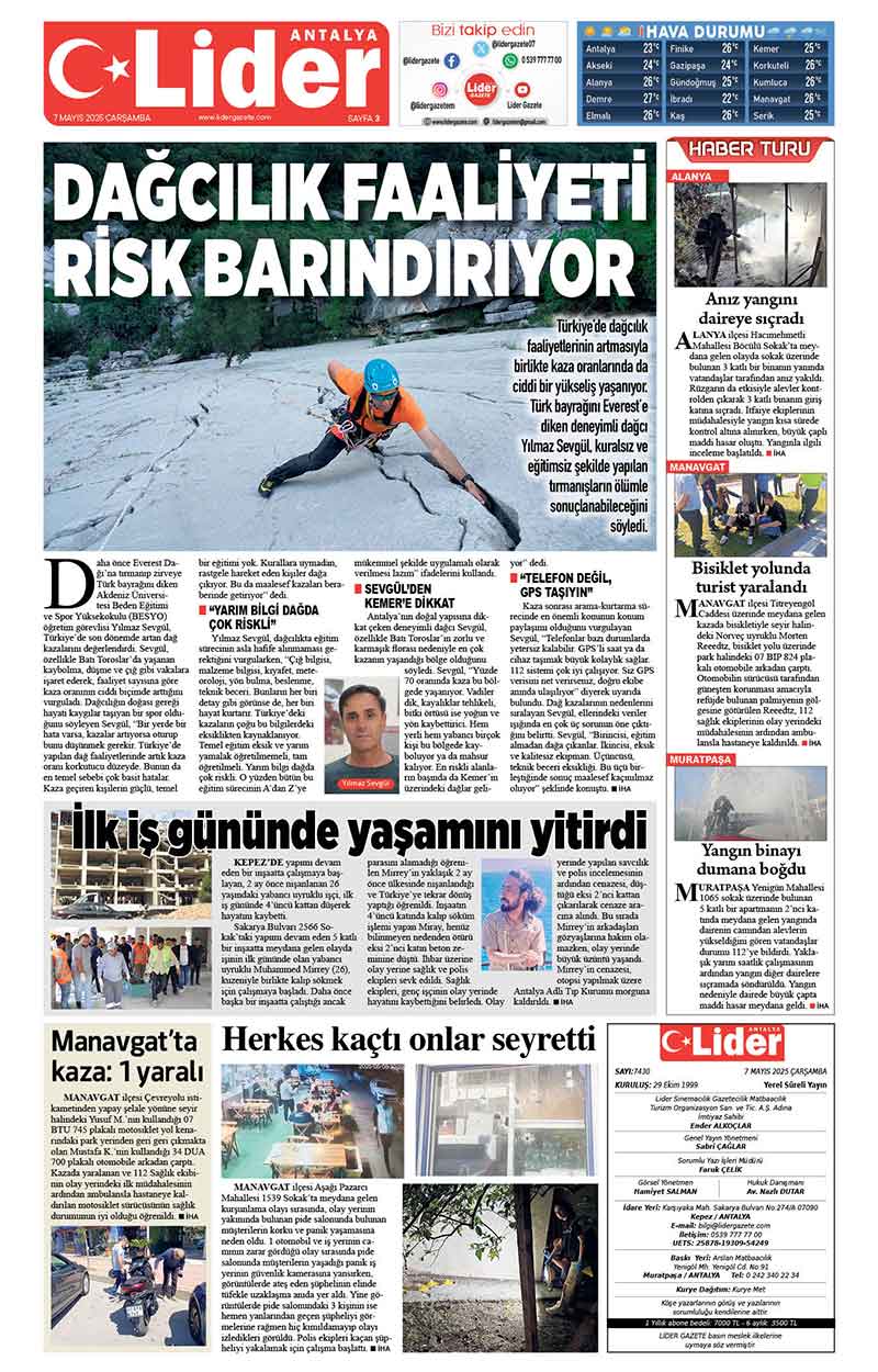 7 M A Y I S 2025 L İ D E R G A Z E T E A N T A L Y A 3