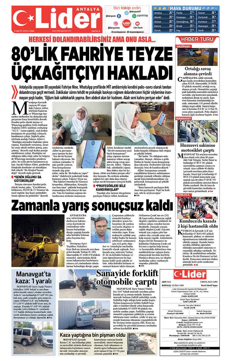9 M A Y I S 2025 L İ D E R G A Z E T E A N T A L Y A 3