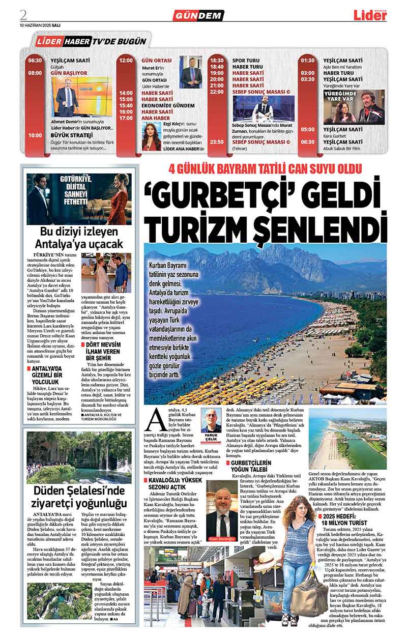 10 H A Z İ R A N 2025 L İ D E R G A Z E T E A N T A L Y A 2