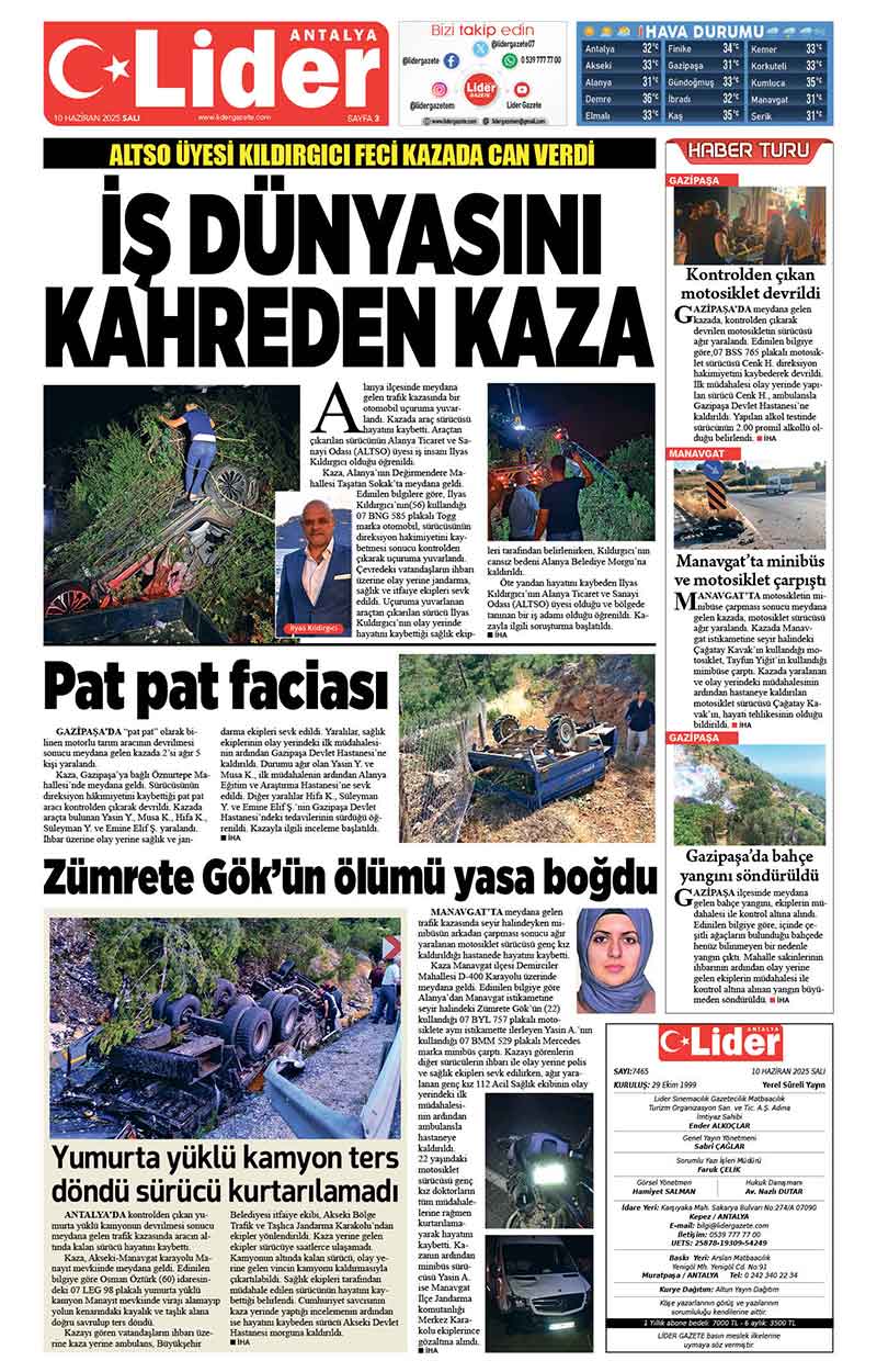 10 H A Z İ R A N 2025 L İ D E R G A Z E T E A N T A L Y A 3