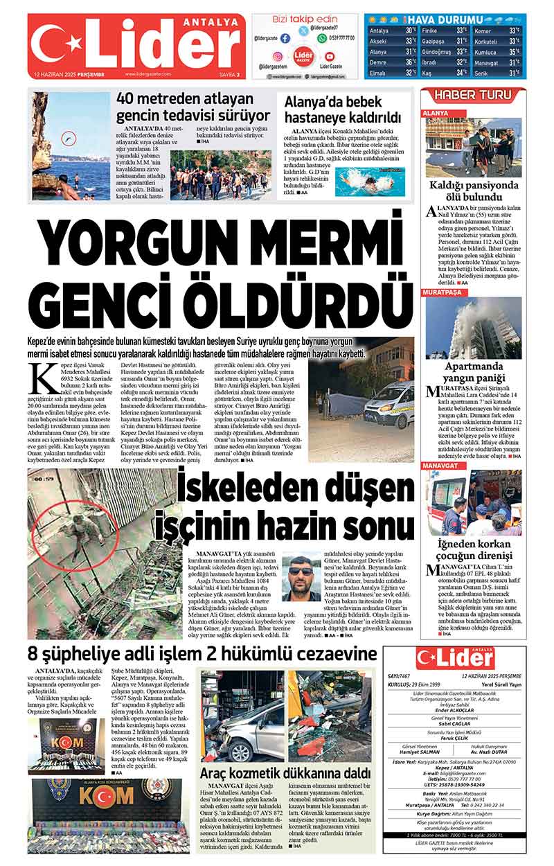 12 H A Z İ R A N 2025 L İ D E R G A Z E T E A N T A L Y A 3