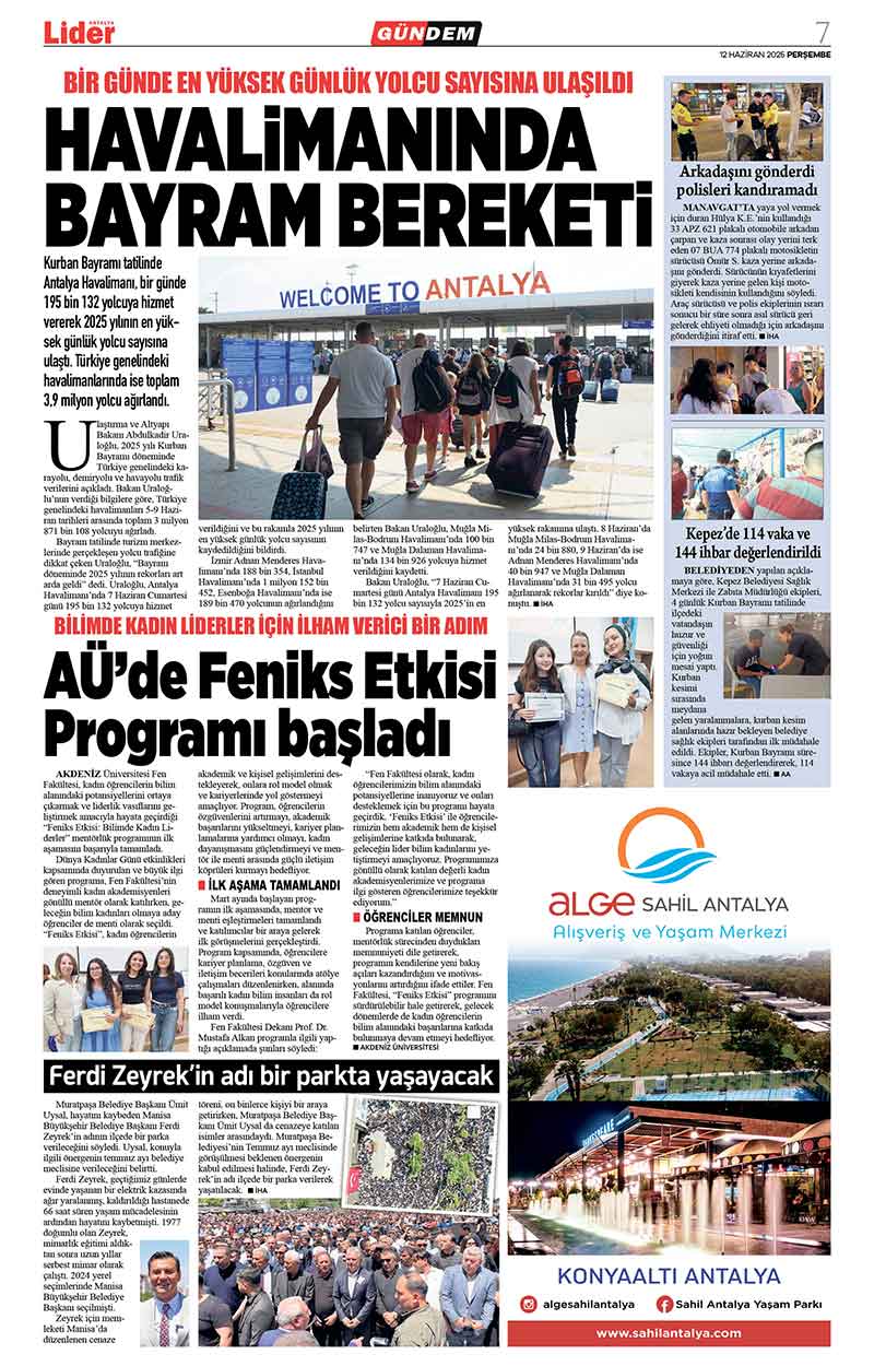 12 H A Z İ R A N 2025 L İ D E R G A Z E T E A N T A L Y A 7