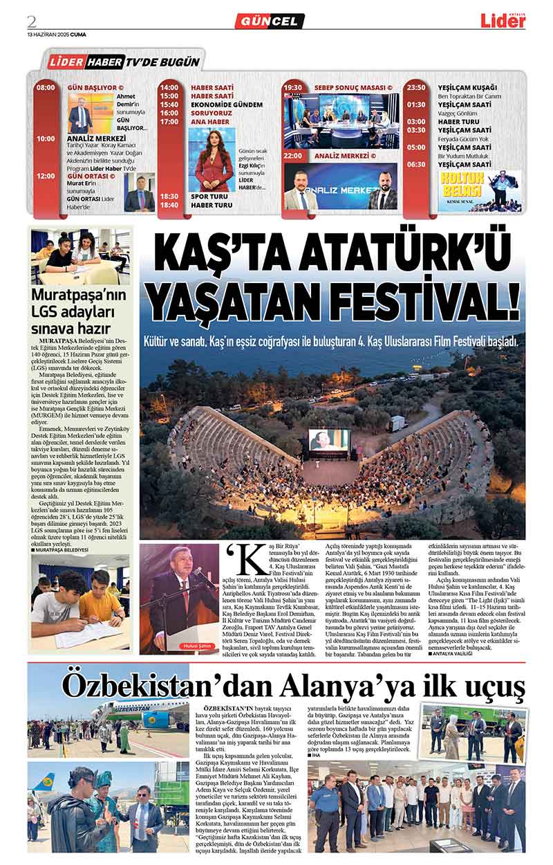 13 H A Z İ R A N 2025 L İ D E R G A Z E T E A N T A L Y A 2