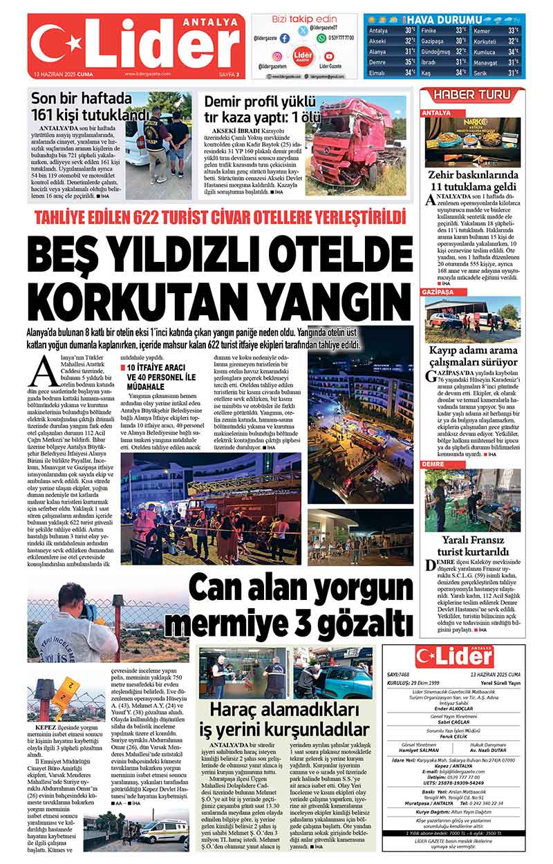 13 H A Z İ R A N 2025 L İ D E R G A Z E T E A N T A L Y A 3