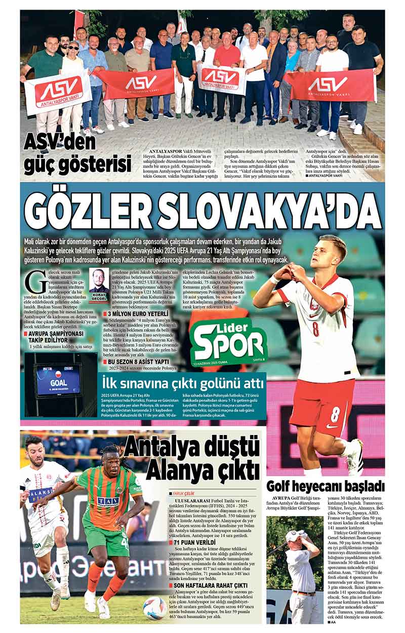 13 H A Z İ R A N 2025 L İ D E R G A Z E T E A N T A L Y A 8