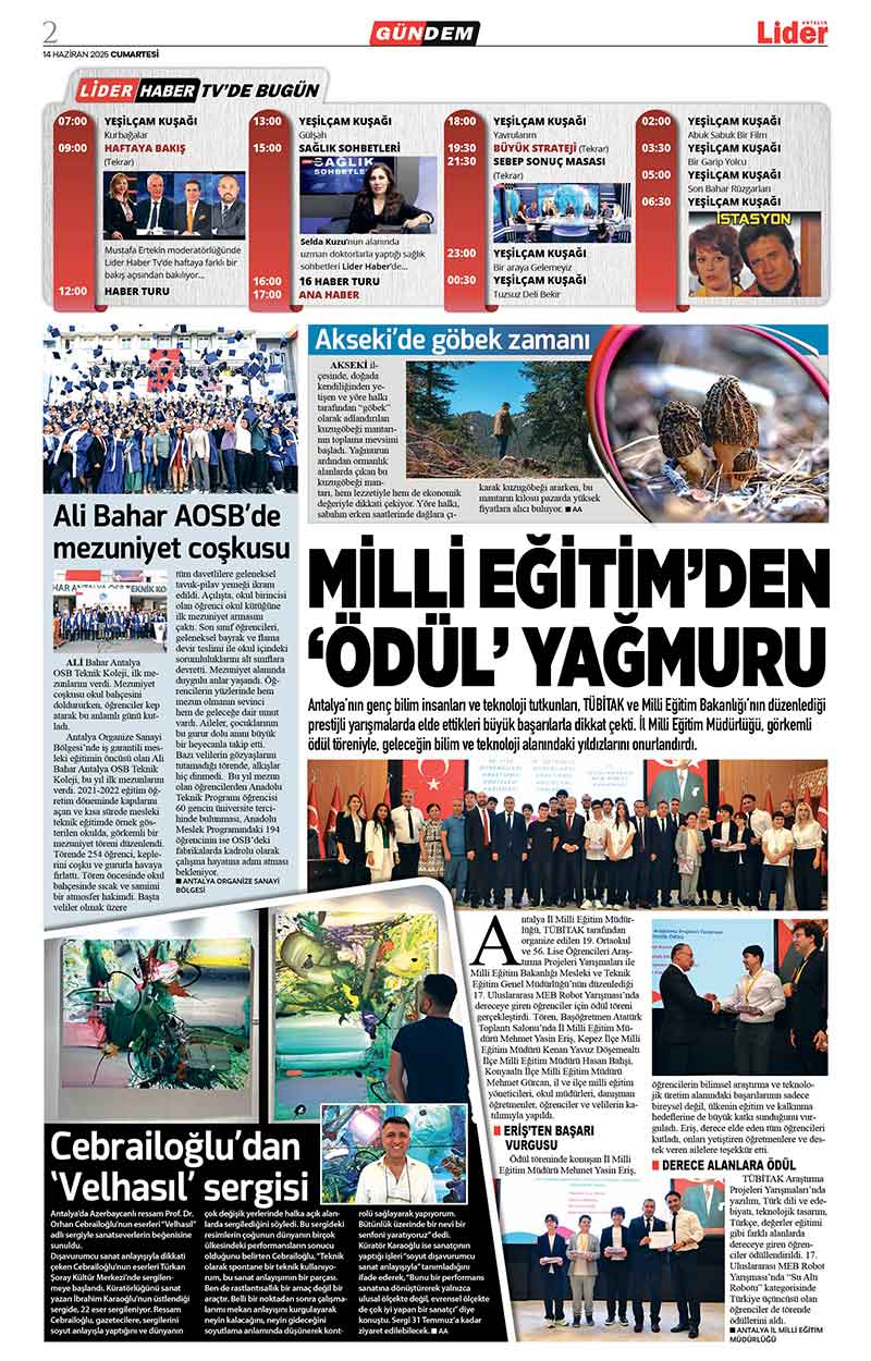 14 H A Z İ R A N 2025 L İ D E R G A Z E T E A N T A L Y A 2