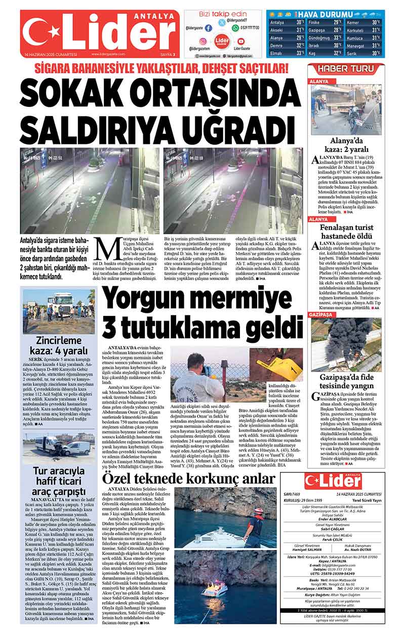 14 H A Z İ R A N 2025 L İ D E R G A Z E T E A N T A L Y A 3