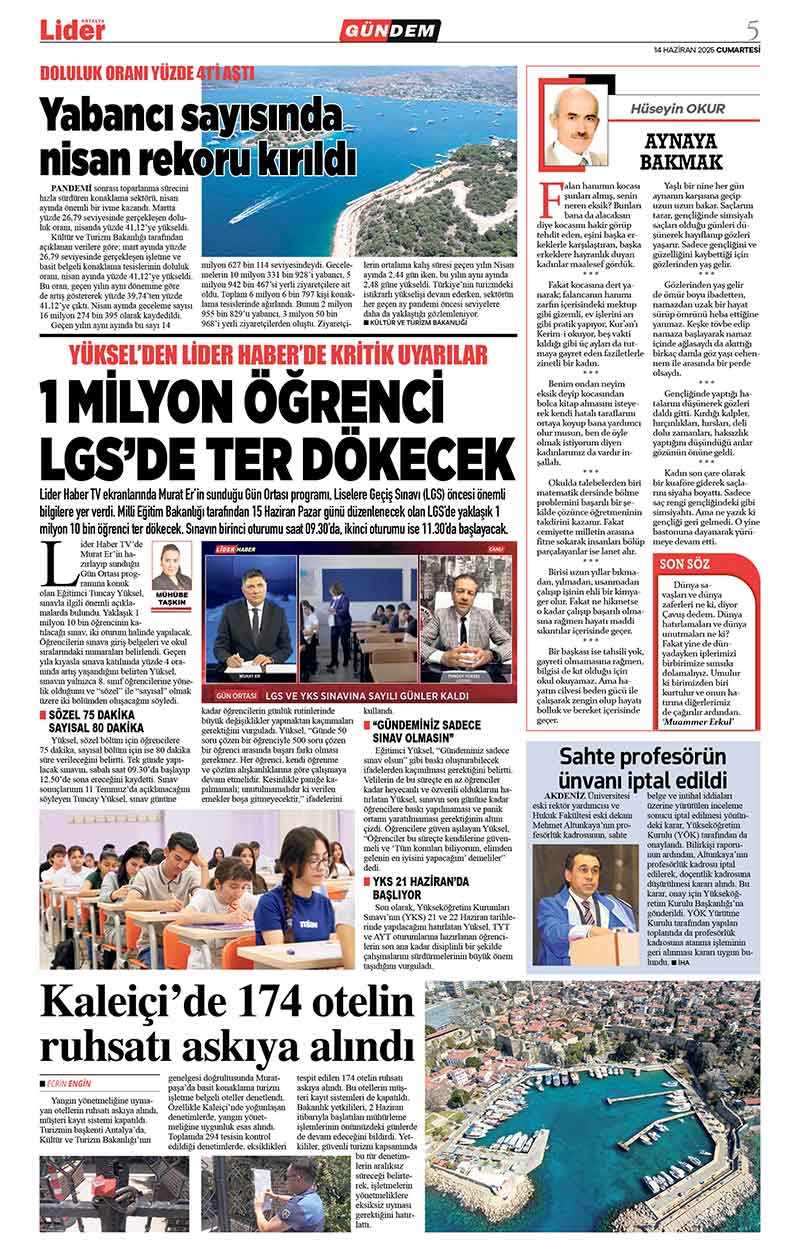 14 H A Z İ R A N 2025 L İ D E R G A Z E T E A N T A L Y A 5