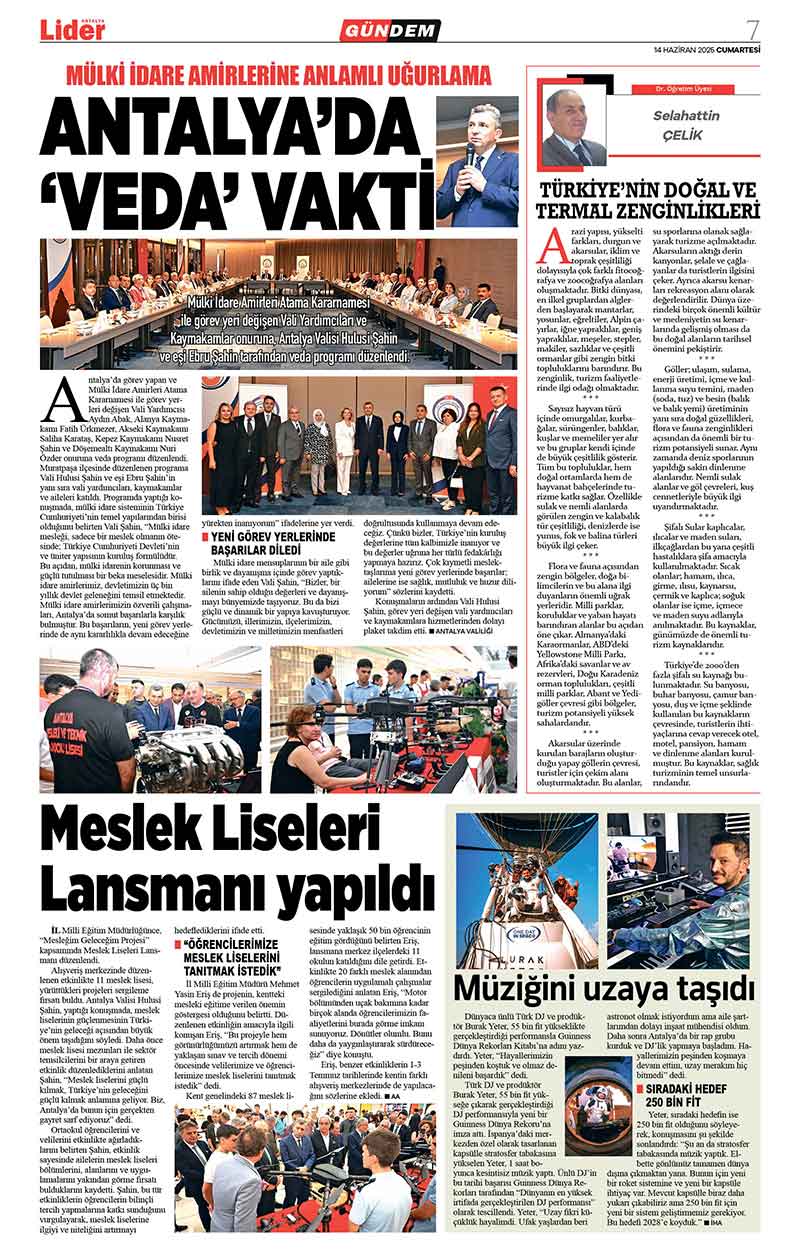 14 H A Z İ R A N 2025 L İ D E R G A Z E T E A N T A L Y A 7