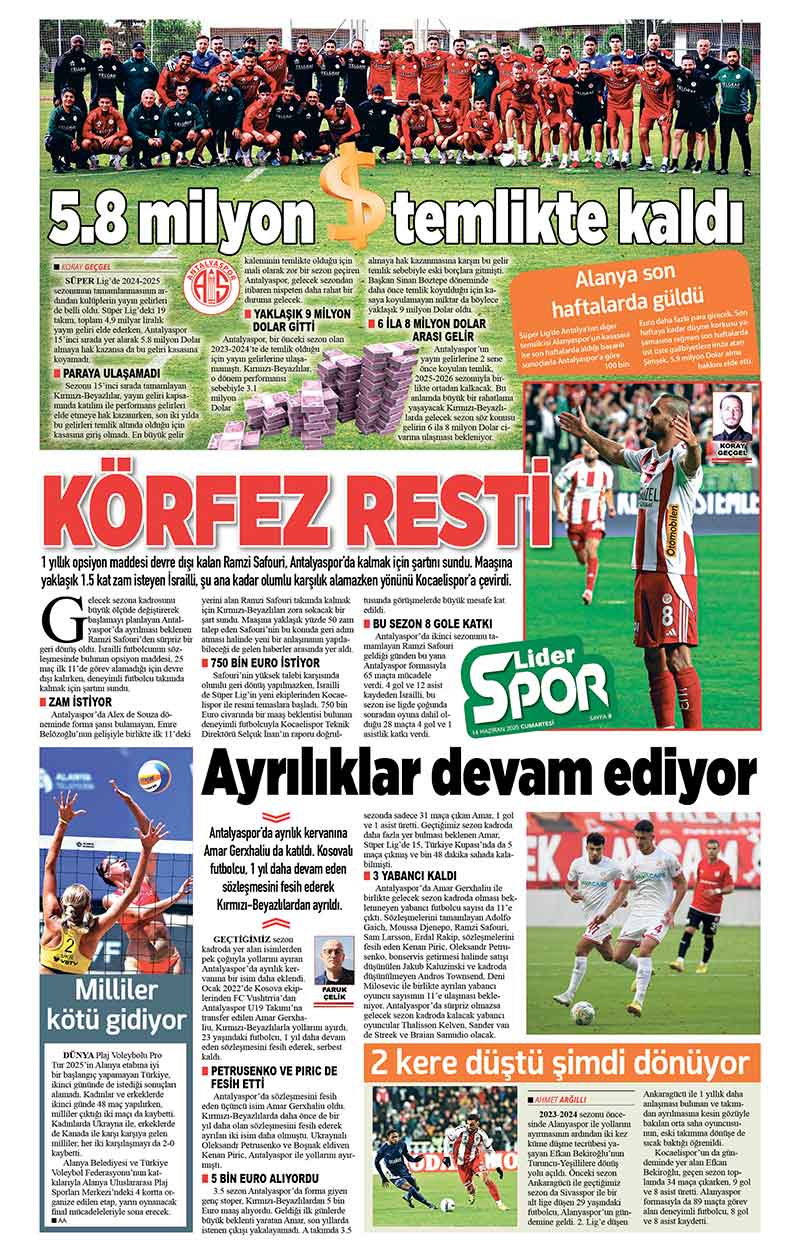 14 H A Z İ R A N 2025 L İ D E R G A Z E T E A N T A L Y A 8