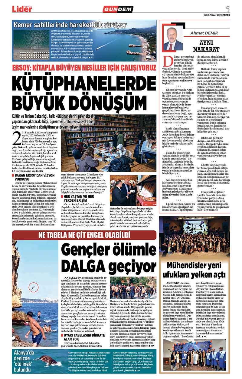 15 H A Z İ R A N 2025 L İ D E R G A Z E T E A N T A L Y A 5