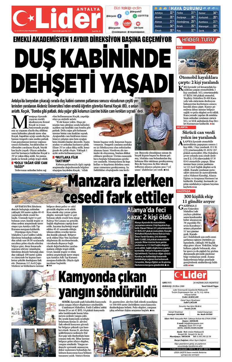 16 H A Z İ R A N 2025 L İ D E R G A Z E T E A N T A L Y A 3