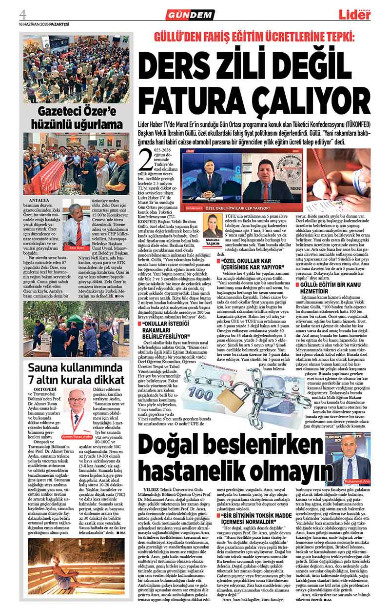 16 H A Z İ R A N 2025 L İ D E R G A Z E T E A N T A L Y A 4