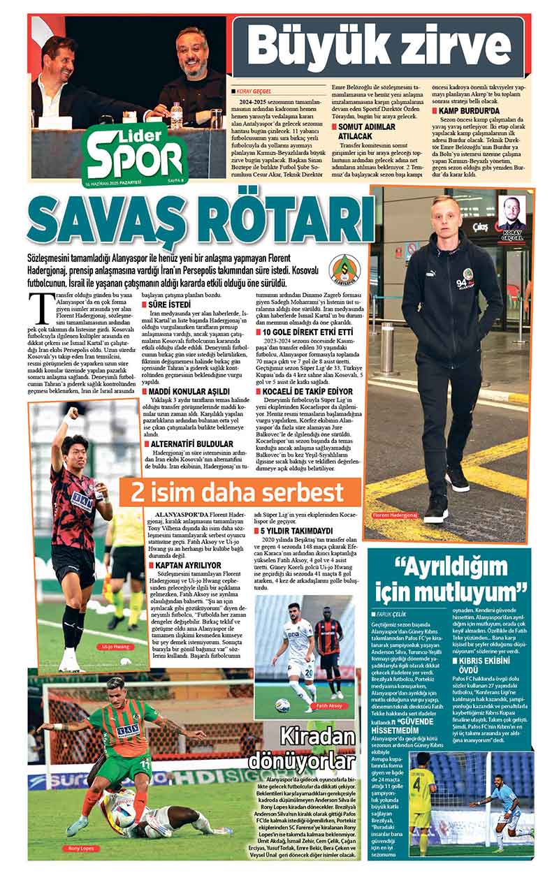 16 H A Z İ R A N 2025 L İ D E R G A Z E T E A N T A L Y A 8