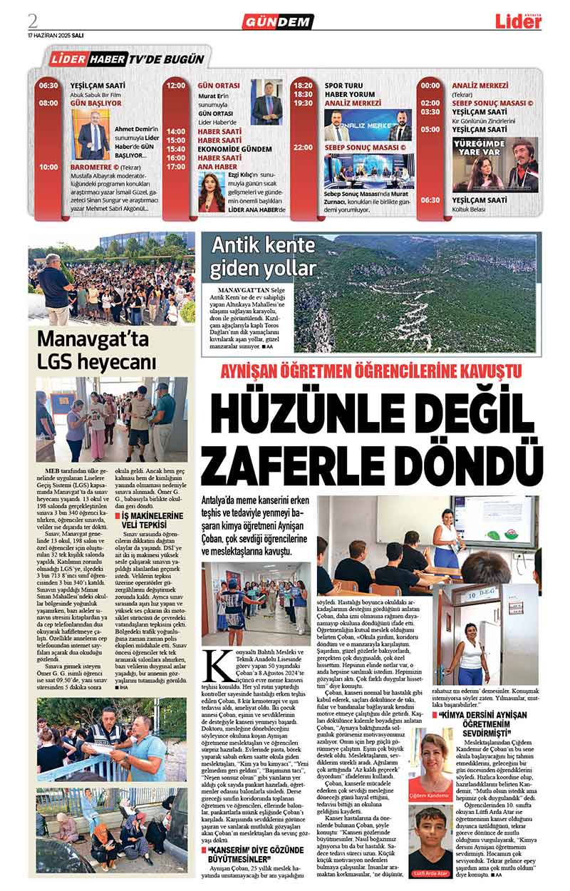 17 H A Z İ R A N 2025 L İ D E R G A Z E T E A N T A L Y A 2