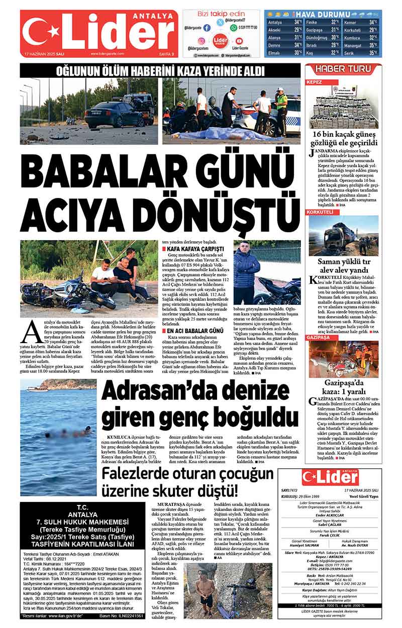 17 H A Z İ R A N 2025 L İ D E R G A Z E T E A N T A L Y A 3