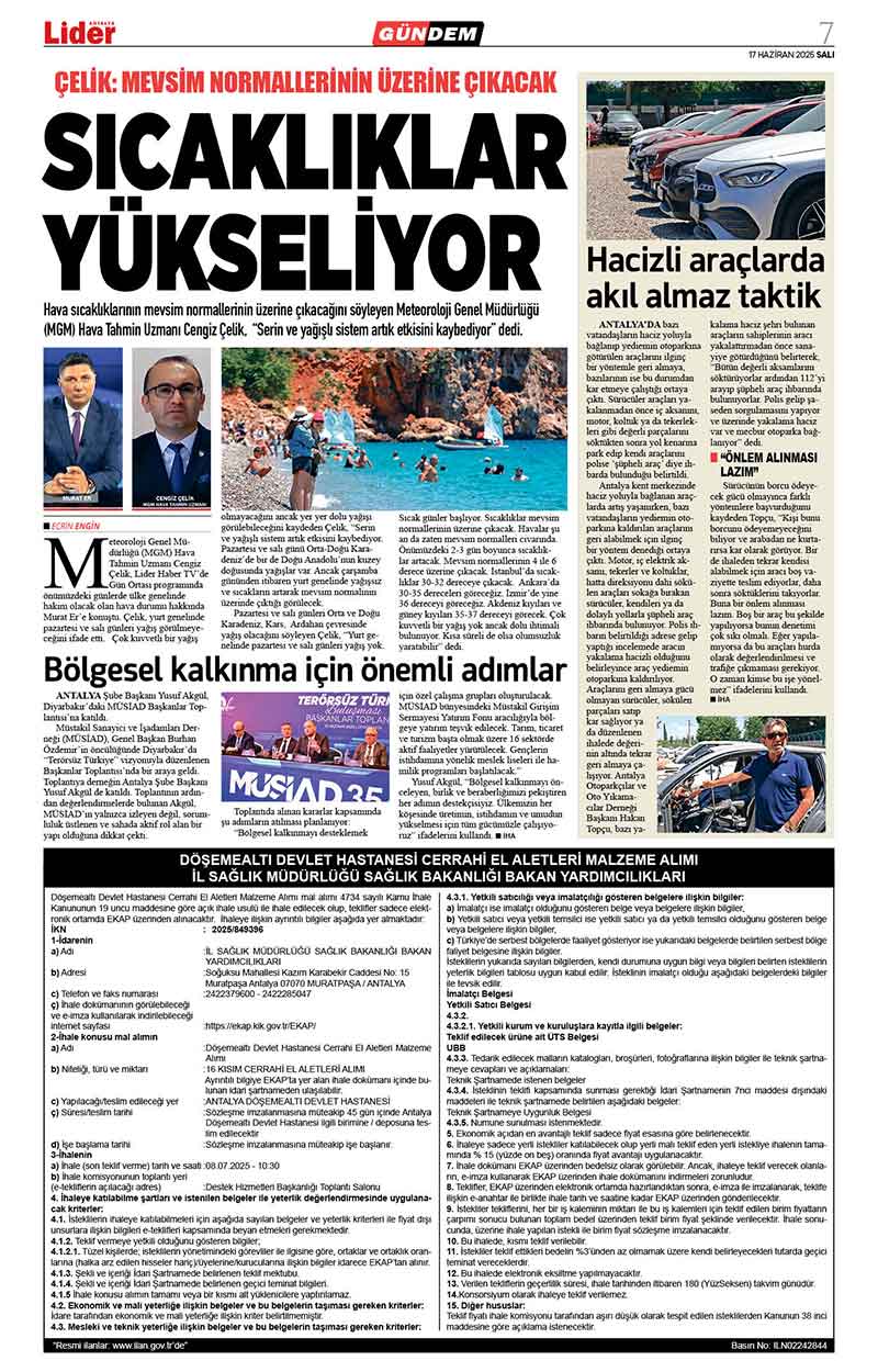 17 H A Z İ R A N 2025 L İ D E R G A Z E T E A N T A L Y A 7