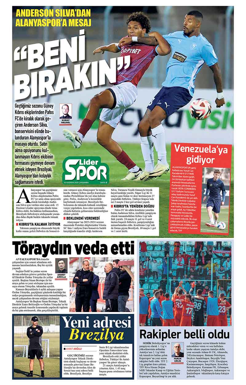 18 H A Z İ R A N 2025 L İ D E R G A Z E T E A N T A L Y A 8