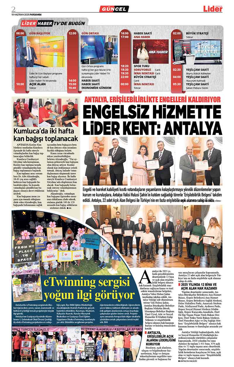 19 H A Z İ R A N 2025 L İ D E R G A Z E T E A N T A L Y A 2