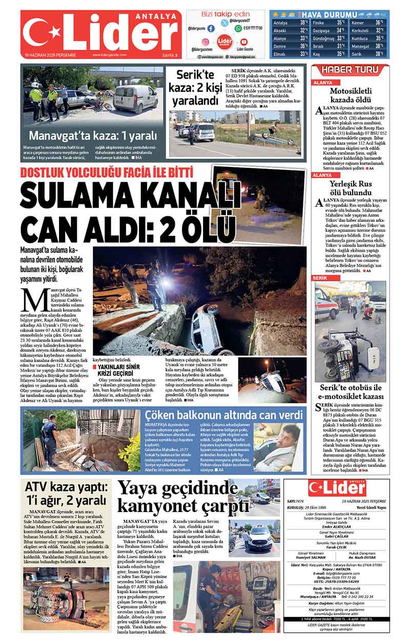 19 H A Z İ R A N 2025 L İ D E R G A Z E T E A N T A L Y A 3