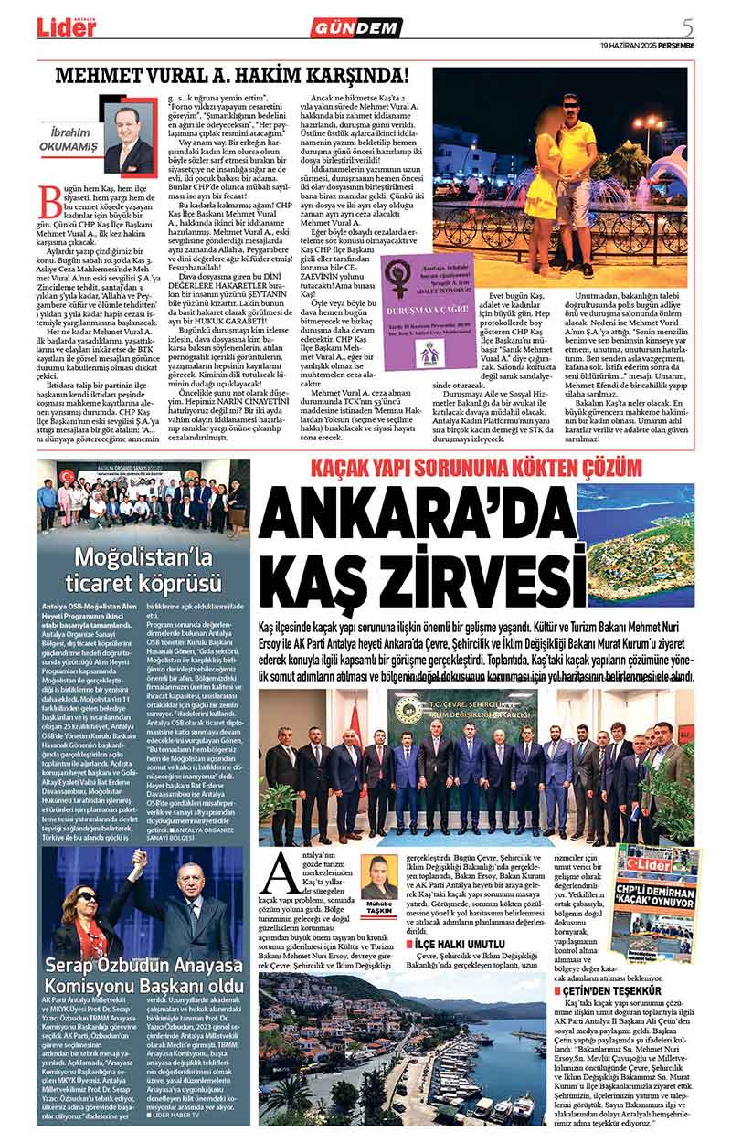 19 H A Z İ R A N 2025 L İ D E R G A Z E T E A N T A L Y A 5