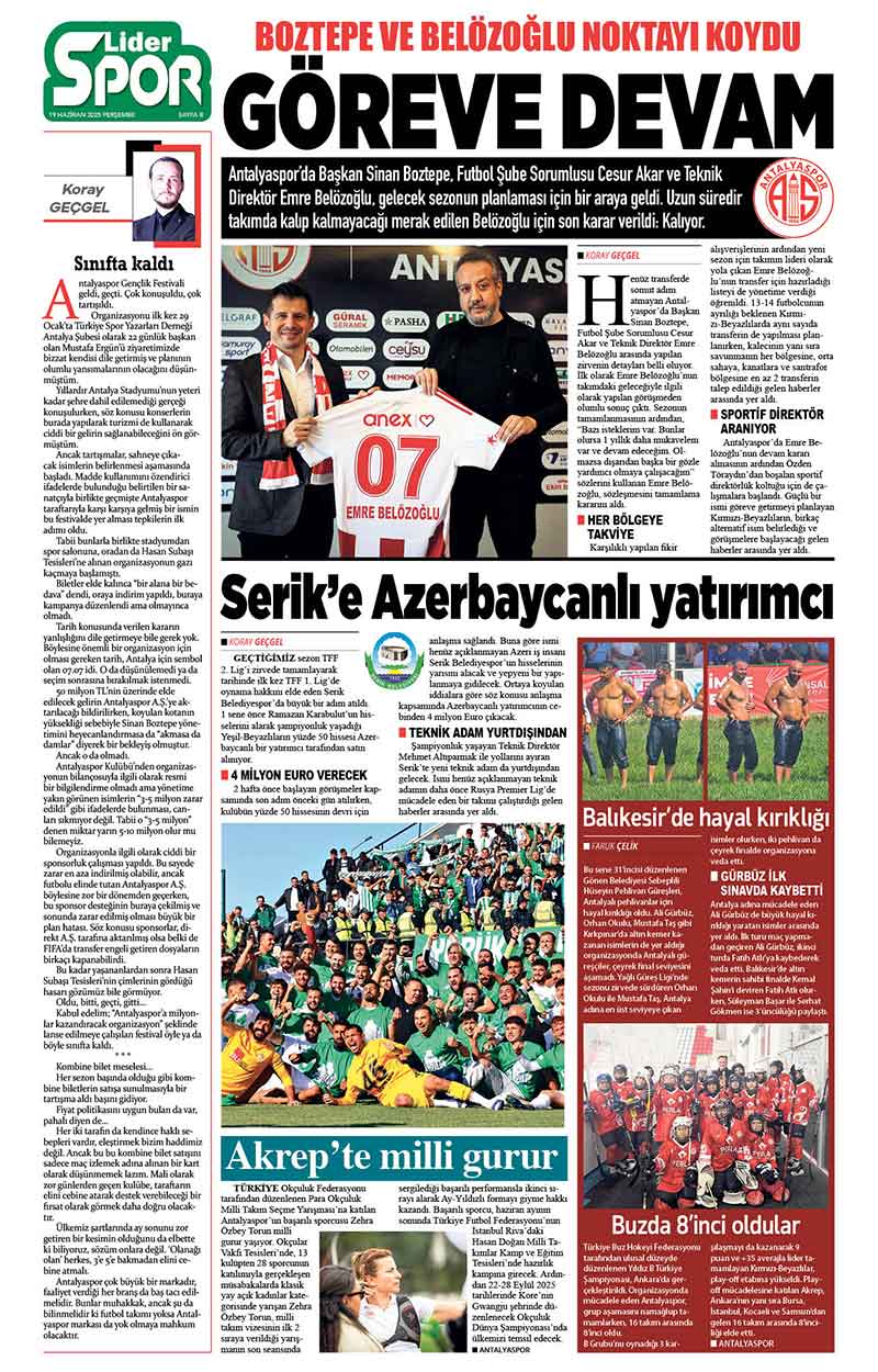 19 H A Z İ R A N 2025 L İ D E R G A Z E T E A N T A L Y A 8