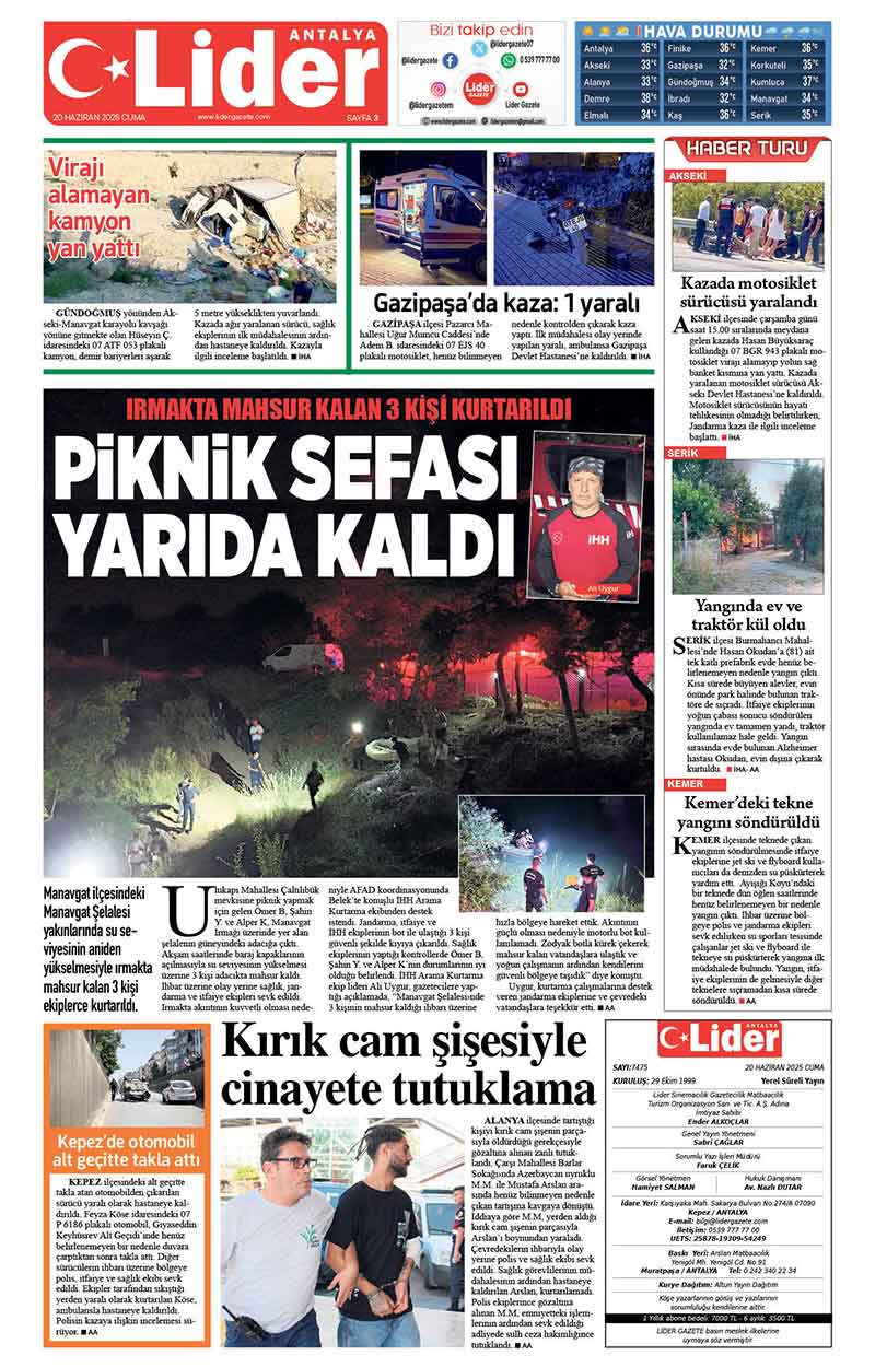 20 H A Z İ R A N 2025 L İ D E R G A Z E T E A N T A L Y A 3