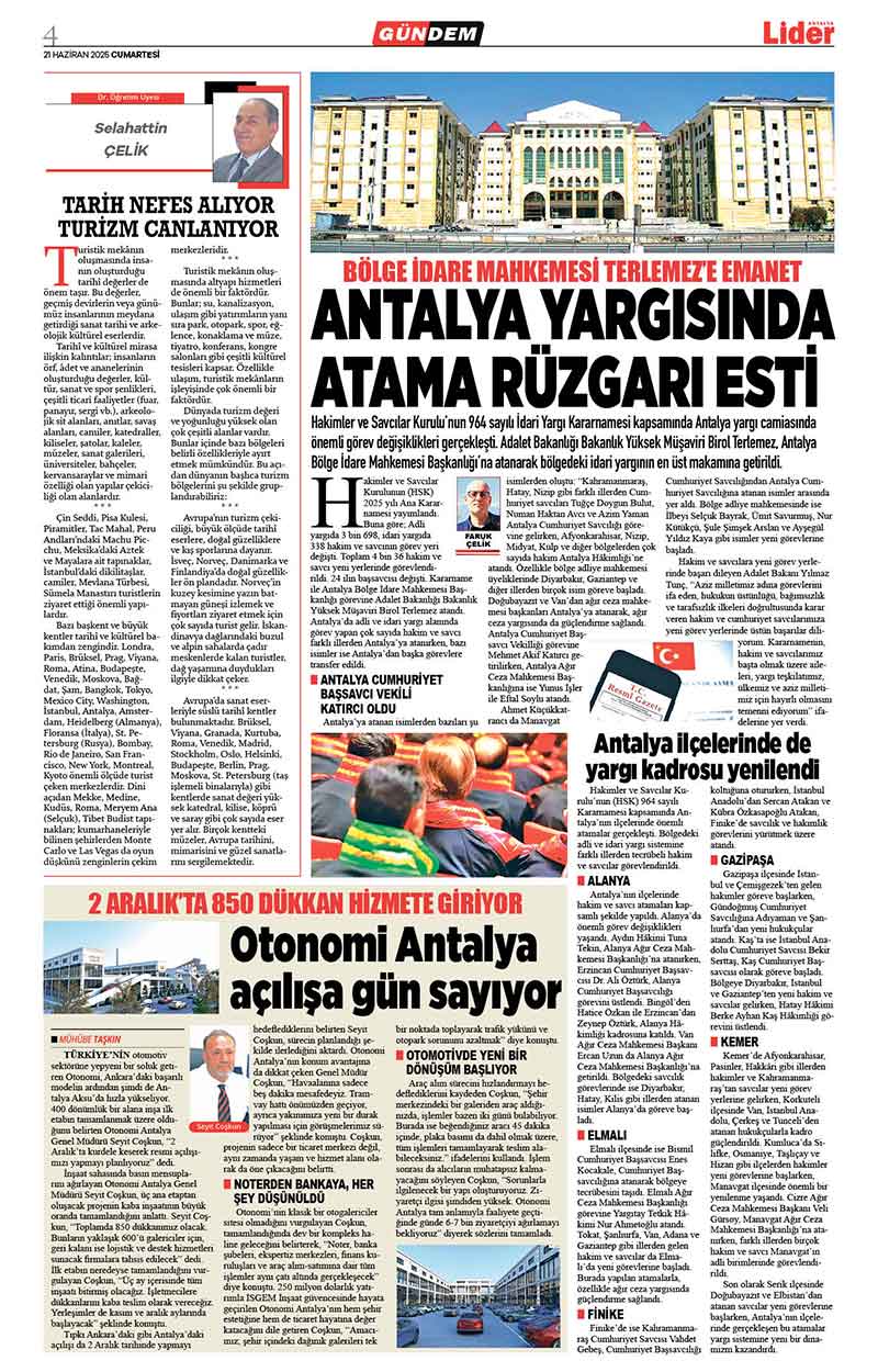 21 H A Z İ R A N 2025 L İ D E R G A Z E T E A N T A L Y A 4