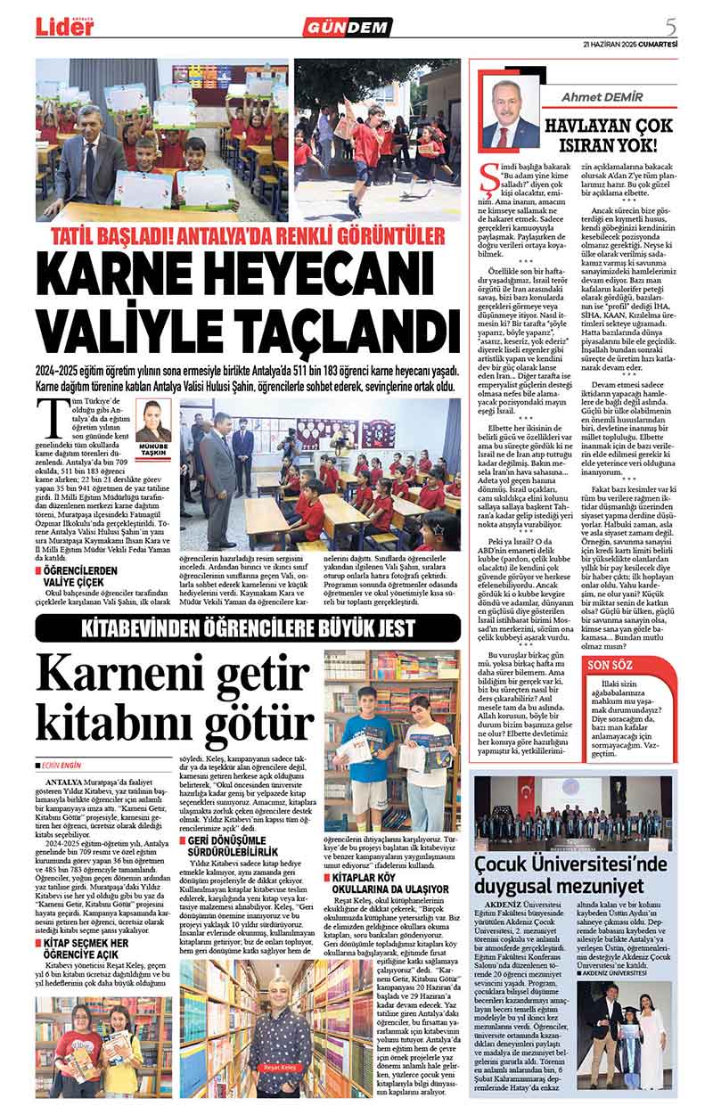 21 H A Z İ R A N 2025 L İ D E R G A Z E T E A N T A L Y A 5