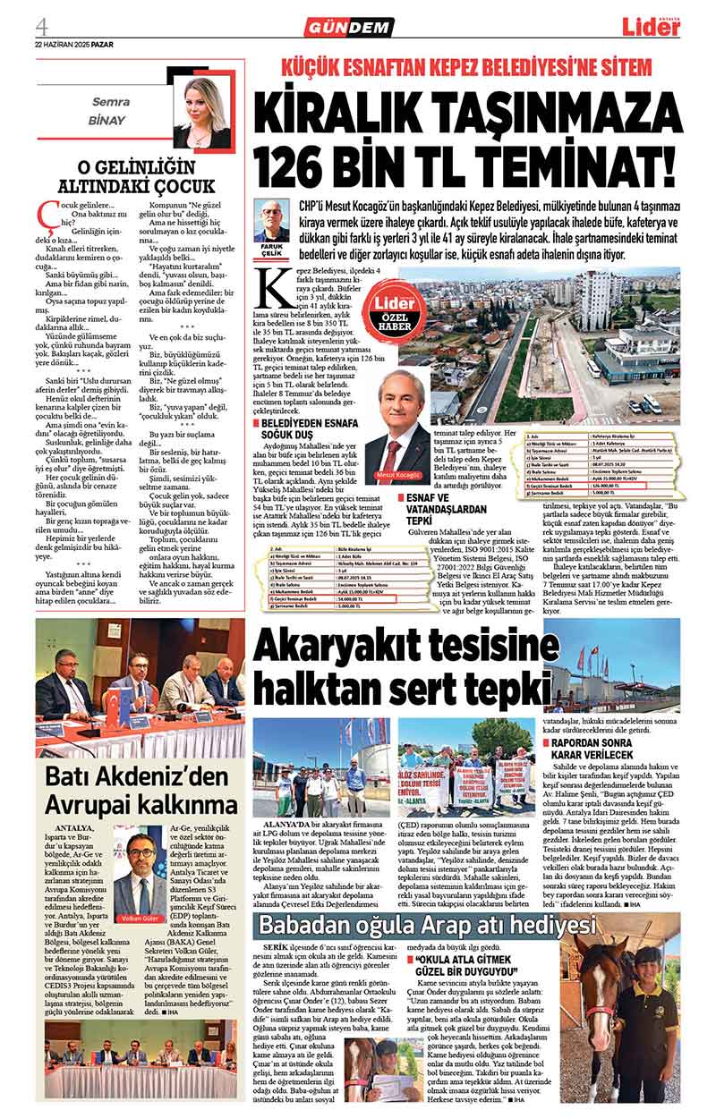 22 H A Z İ R A N 2025 L İ D E R G A Z E T E A N T A L Y A 4