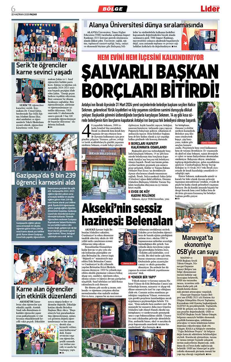 22 H A Z İ R A N 2025 L İ D E R G A Z E T E A N T A L Y A 6
