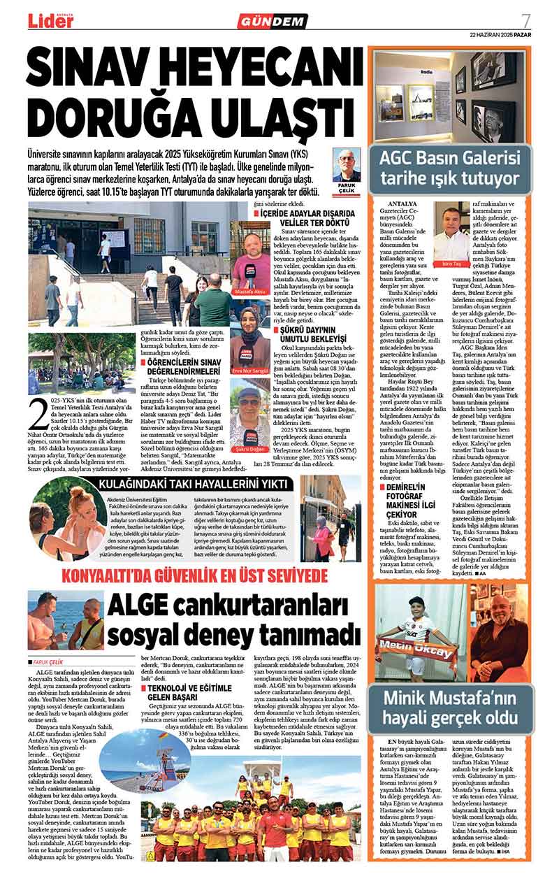 22 H A Z İ R A N 2025 L İ D E R G A Z E T E A N T A L Y A 7