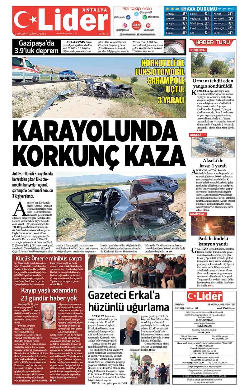 23 H A Z İ R A N 2025 L İ D E R G A Z E T E A N T A L Y A 3
