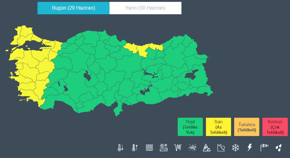 23 Ile Sarı Kodlu Uyarı