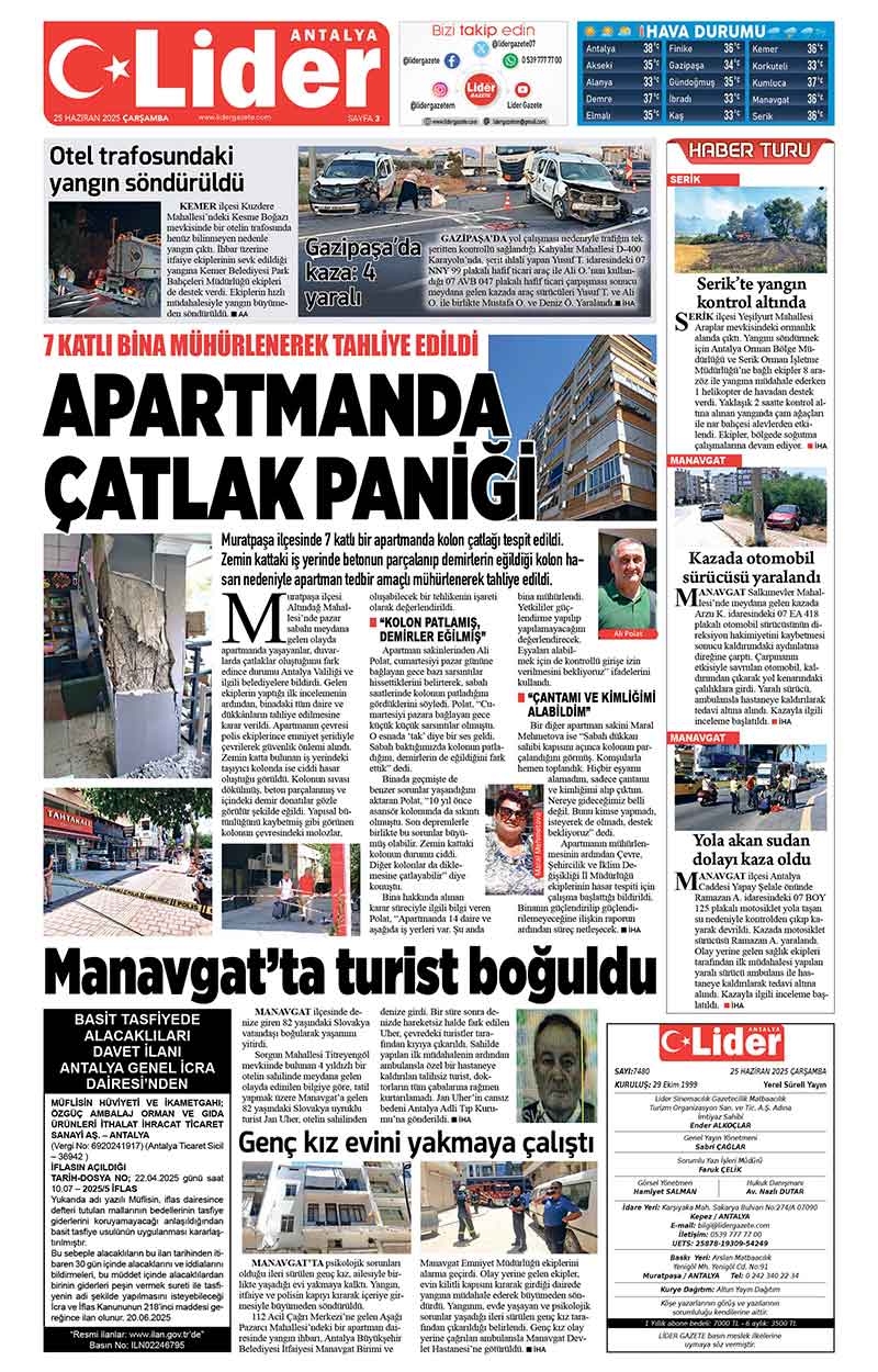 25 H A Z İ R A N 2025 L İ D E R G A Z E T E A N T A L Y A 3