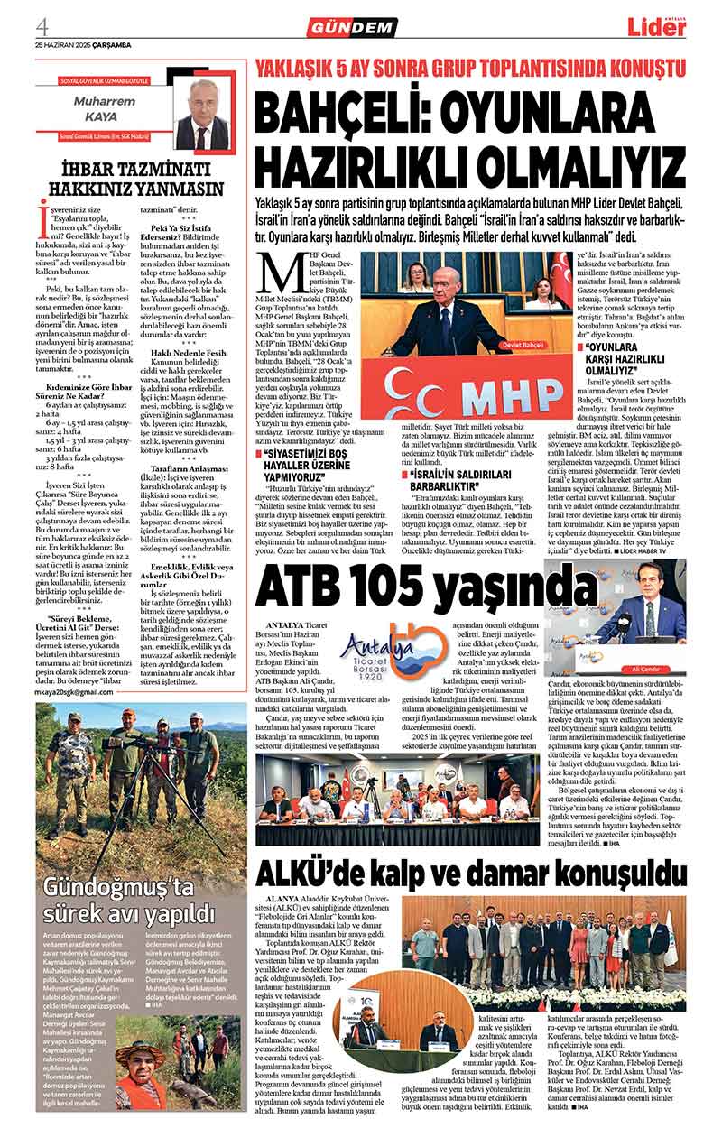 25 H A Z İ R A N 2025 L İ D E R G A Z E T E A N T A L Y A 4